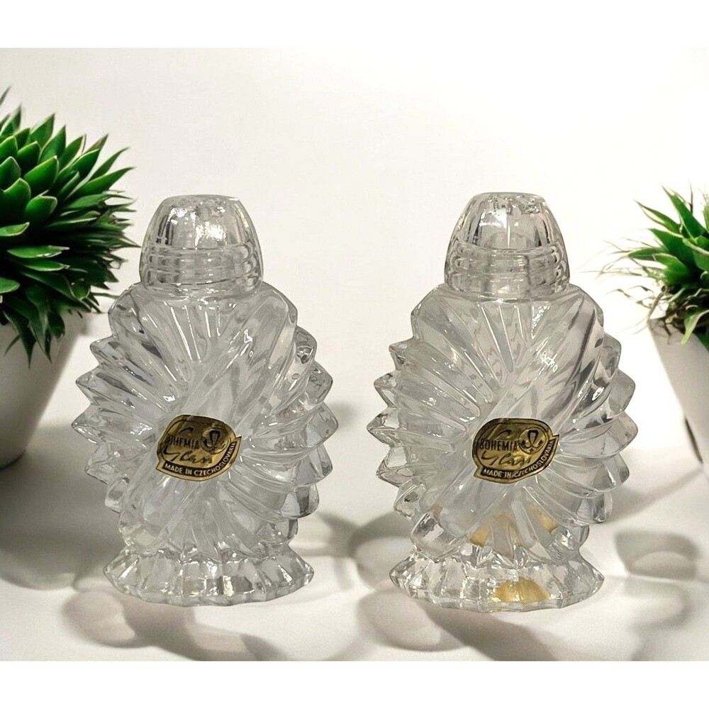 Vintage Pressed Clear Glass Bohemia Style Crystal Salt and Pepper Shakers